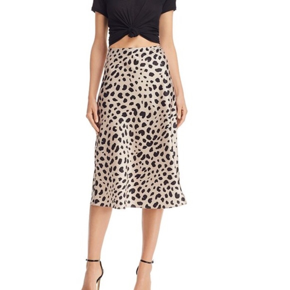 AQUA Satin leopard print Midi Slip Skirt